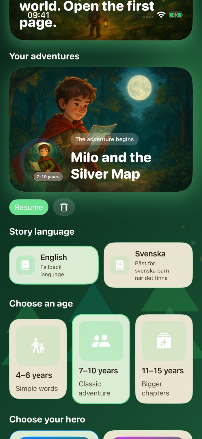 Saved adventures screen