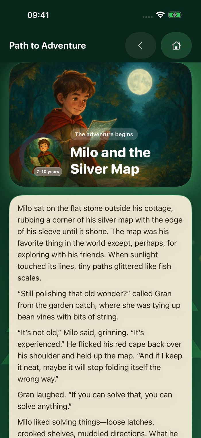 Illustrated story scene in the app